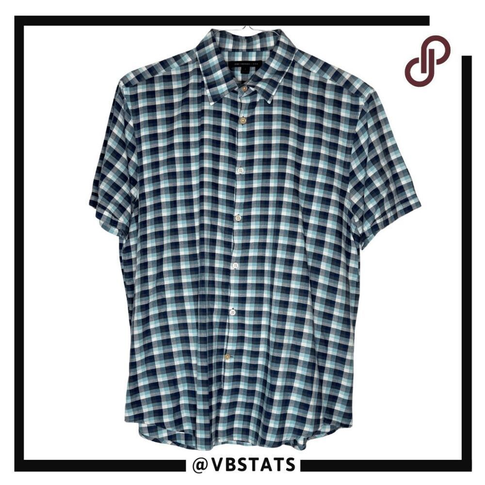 John Varvatos Mens Plaid Check Short Sleeve Button Down Shirt Multicolor Large